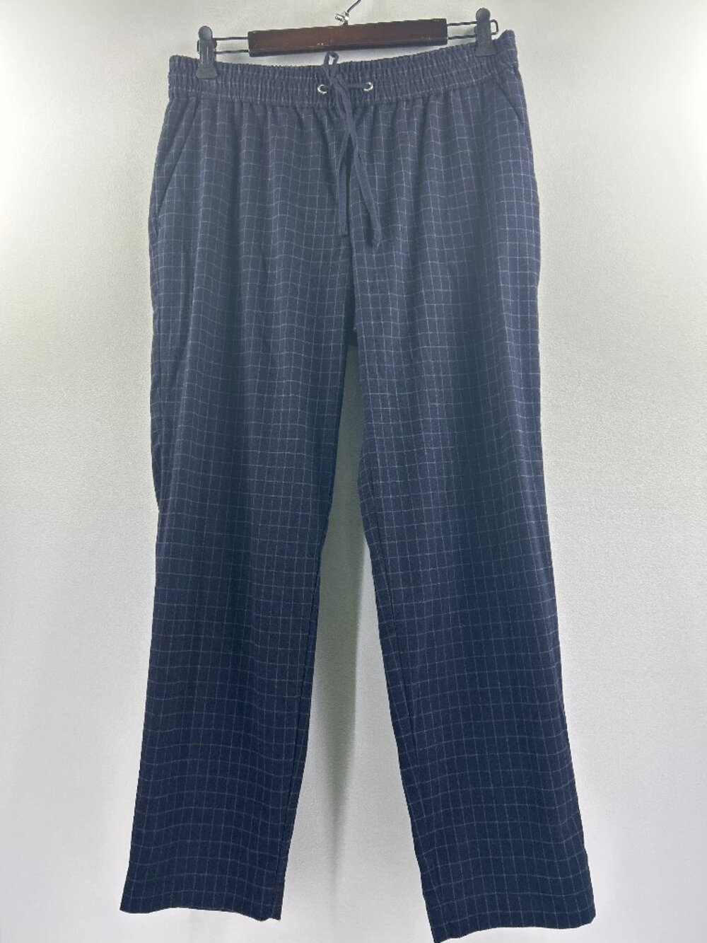 LOFT Navy Windowpane Plaid Wide Leg Pull-On Pants Size S